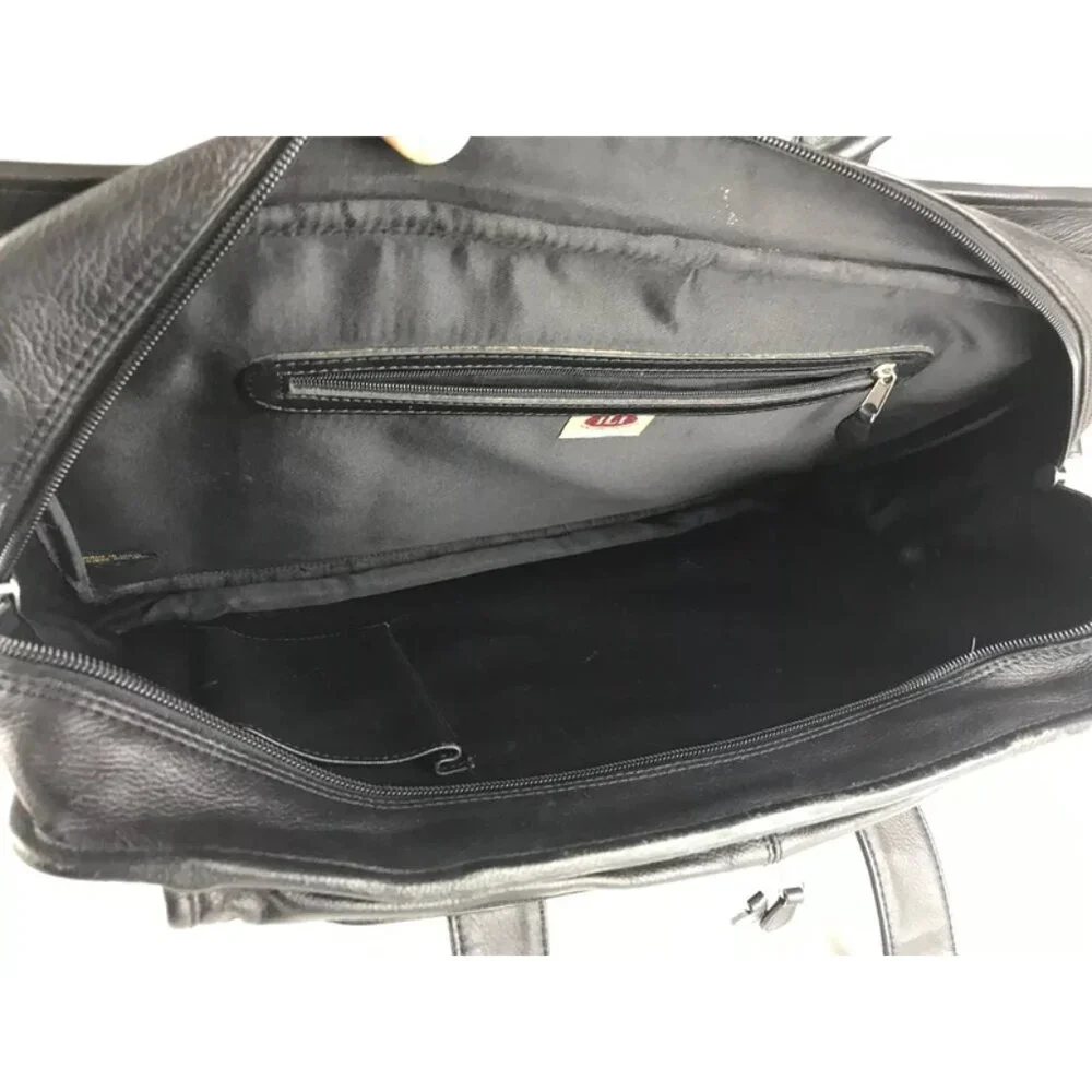 Ili Unisex Black Leather Inner Zip Pockets Top Handle Briefcase Document‎ Case